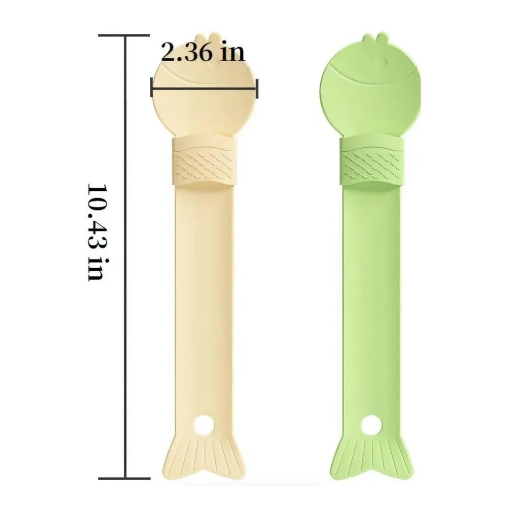 2 Pc Cat Food‎ Spoon Strip Feeder Wet Snack Ladle Plastic 11 x 3 Green & Beige